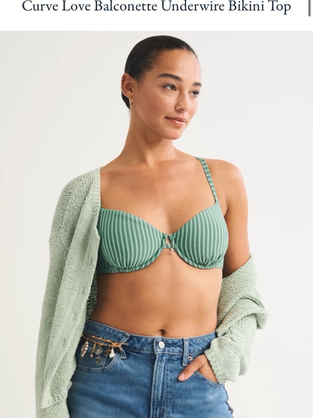 Curve Love Balconette Underwire Bikini Top Green Stripe